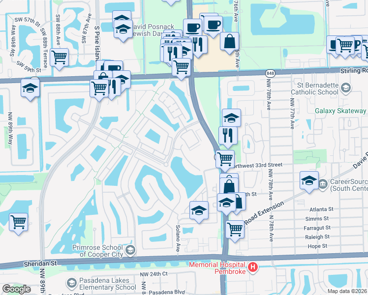 map of restaurants, bars, coffee shops, grocery stores, and more near 3964 Northwest 82nd Drive in Hollywood