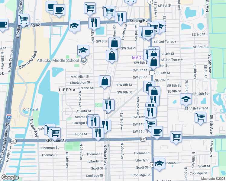 map of restaurants, bars, coffee shops, grocery stores, and more near 720 Southwest 4th Court in Dania Beach