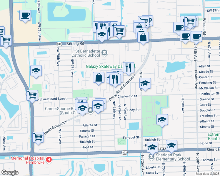 map of restaurants, bars, coffee shops, grocery stores, and more near 3315 Palomino Drive in Hollywood