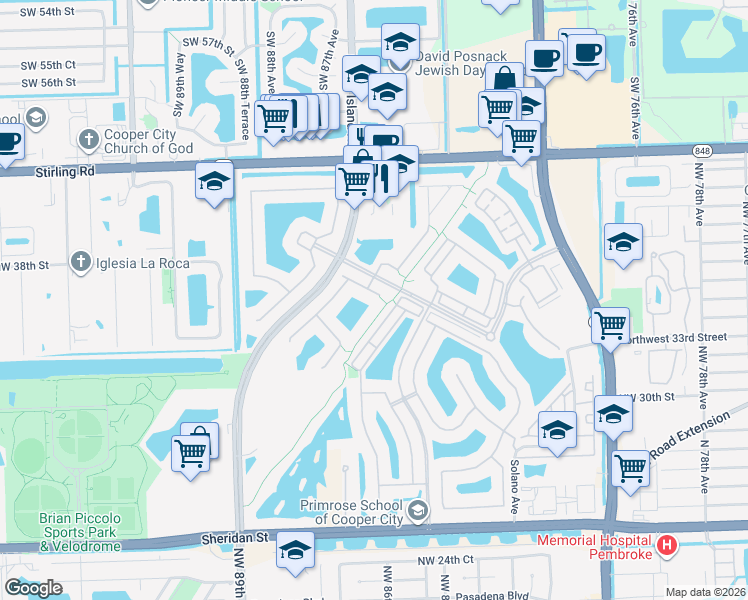 map of restaurants, bars, coffee shops, grocery stores, and more near 8516 Northwest 38th Street in Hollywood