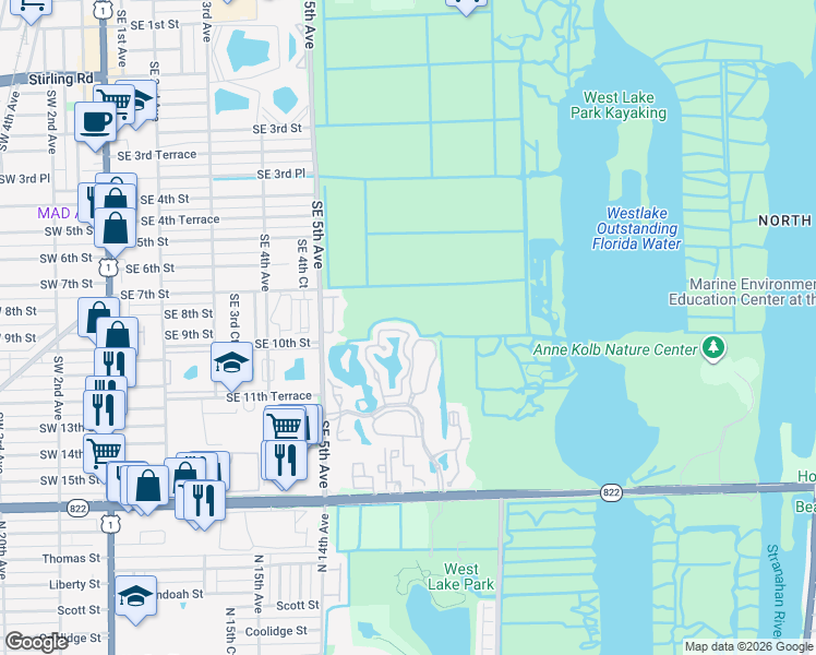 map of restaurants, bars, coffee shops, grocery stores, and more near 1043 Southeast 6th Avenue in Dania Beach