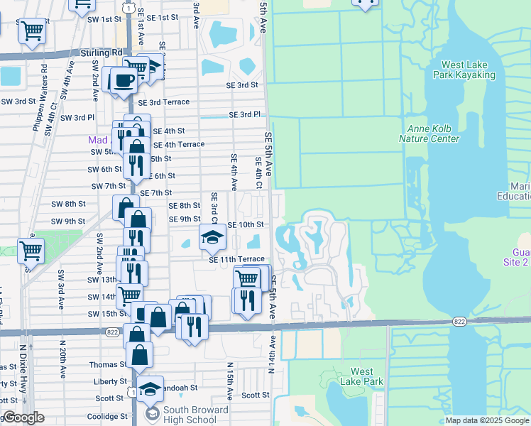 map of restaurants, bars, coffee shops, grocery stores, and more near 811 Southeast 4th Avenue in Dania Beach