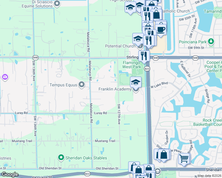 map of restaurants, bars, coffee shops, grocery stores, and more near 6301 Appaloosa Trail in Southwest Ranches