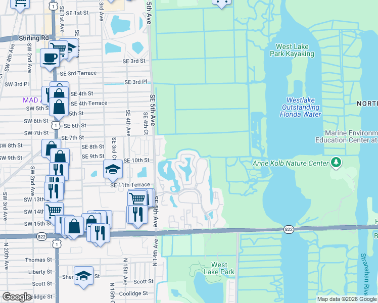 map of restaurants, bars, coffee shops, grocery stores, and more near 1043 Southeast 6th Avenue in Dania Beach