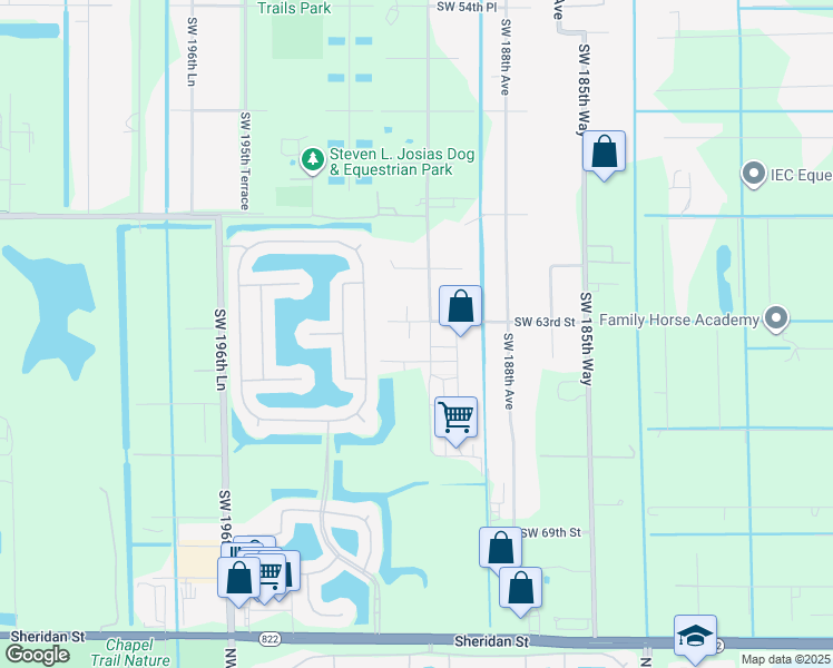 map of restaurants, bars, coffee shops, grocery stores, and more near 18969 Southwest 63rd Street in Southwest Ranches