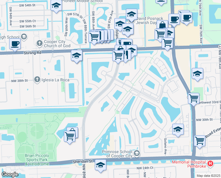 map of restaurants, bars, coffee shops, grocery stores, and more near 3758 Northwest 85th Terrace in Pembroke Pines