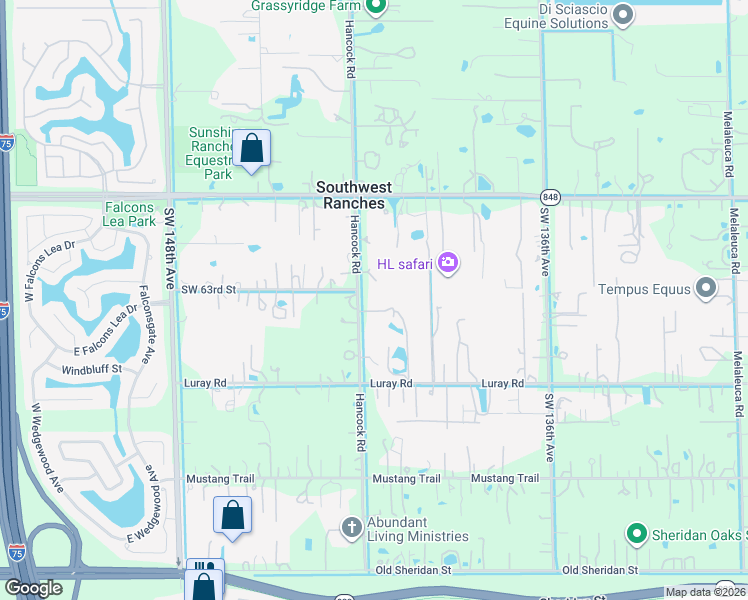 map of restaurants, bars, coffee shops, grocery stores, and more near 6320 Hancock Road in Southwest Ranches