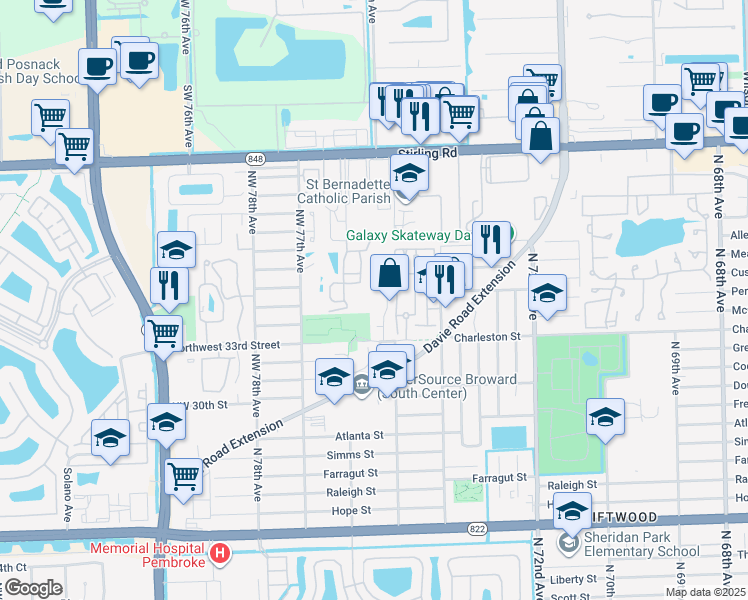 map of restaurants, bars, coffee shops, grocery stores, and more near 3326 El Jardin Drive in Hollywood