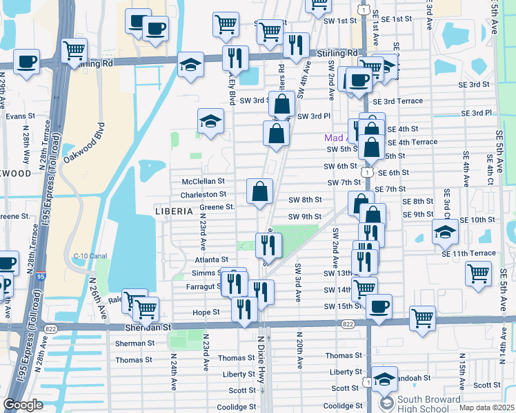 map of restaurants, bars, coffee shops, grocery stores, and more near 730 Southwest 4th Court in Dania Beach