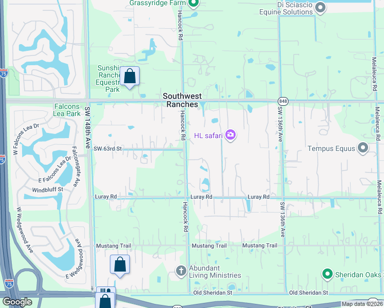 map of restaurants, bars, coffee shops, grocery stores, and more near 6320 Hancock Road in Southwest Ranches