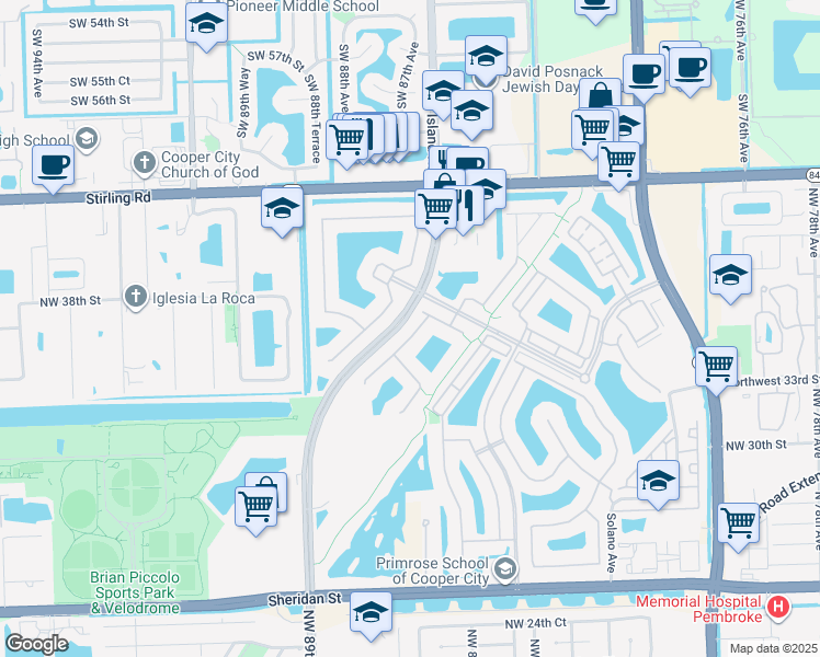 map of restaurants, bars, coffee shops, grocery stores, and more near 3758 Northwest 85th Terrace in Pembroke Pines