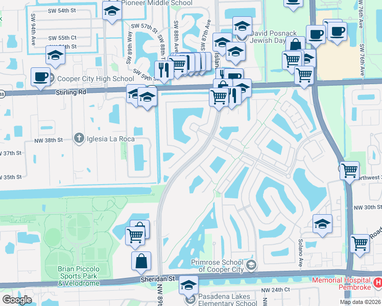 map of restaurants, bars, coffee shops, grocery stores, and more near 3713 Northwest 87th Avenue in Hollywood