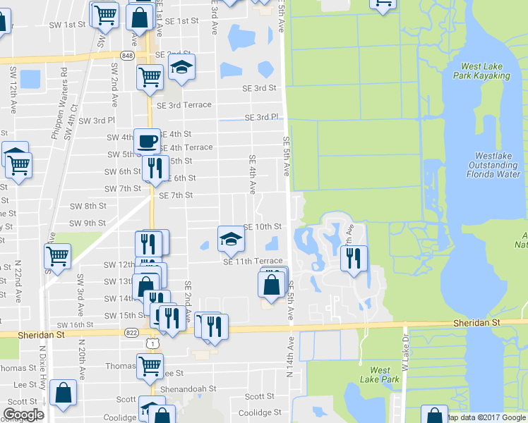 map of restaurants, bars, coffee shops, grocery stores, and more near 811 Southeast 4th Avenue in Dania Beach