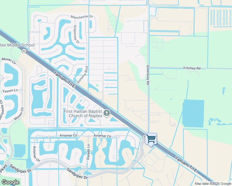 map of restaurants, bars, coffee shops, grocery stores, and more near 107 Kathy Lane in Naples