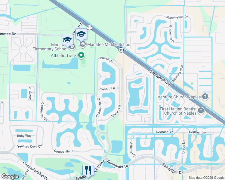 map of restaurants, bars, coffee shops, grocery stores, and more near 9234 Tesoro Lane in Naples