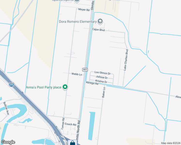 map of restaurants, bars, coffee shops, grocery stores, and more near Los Olmos Dr in Los Fresnos