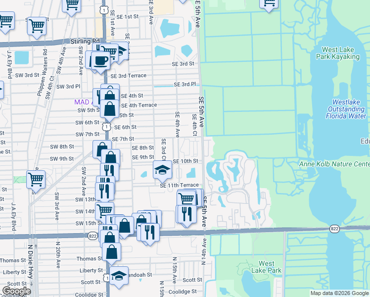 map of restaurants, bars, coffee shops, grocery stores, and more near 811 Southeast 4th Avenue in Dania Beach