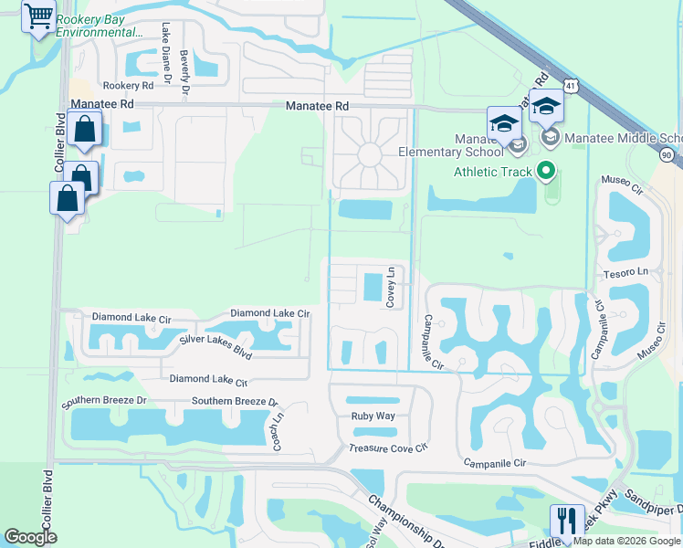 map of restaurants, bars, coffee shops, grocery stores, and more near 211 Grosbeak Lane in Naples