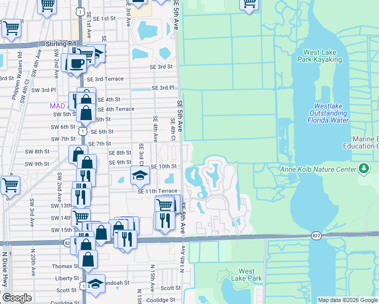 map of restaurants, bars, coffee shops, grocery stores, and more near 800 Natures Cove Road in Dania Beach
