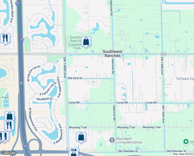 map of restaurants, bars, coffee shops, grocery stores, and more near 14400 Sunset Lane in Southwest Ranches