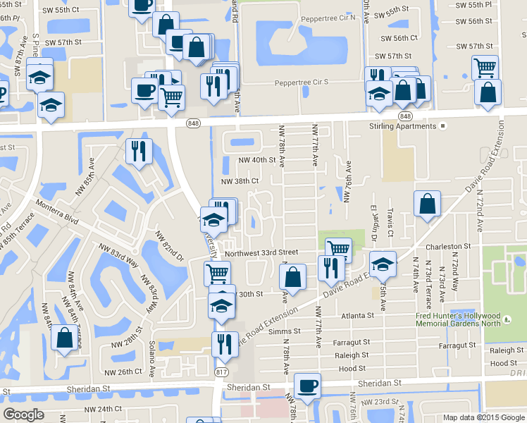 map of restaurants, bars, coffee shops, grocery stores, and more near 11 Gateland Vil in Hollywood