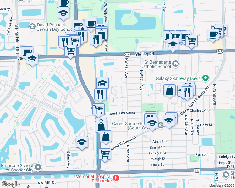 map of restaurants, bars, coffee shops, grocery stores, and more near 11 Gateland Vil in Hollywood