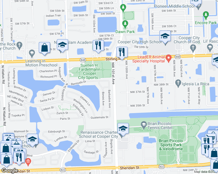 map of restaurants, bars, coffee shops, grocery stores, and more near 3899 Barbados Avenue in Hollywood