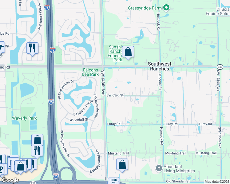 map of restaurants, bars, coffee shops, grocery stores, and more near 14800 Marvin Lane in Southwest Ranches