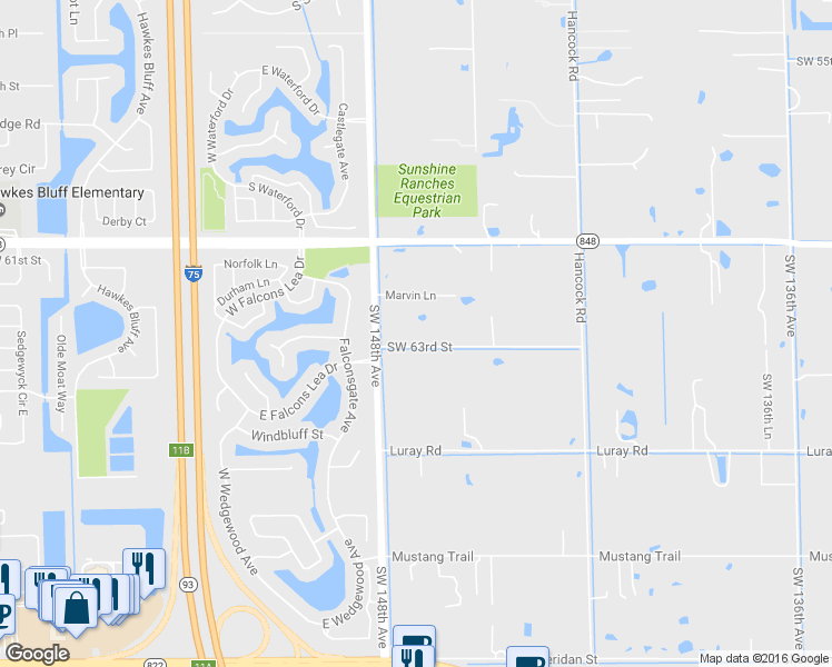 map of restaurants, bars, coffee shops, grocery stores, and more near 14701 Sunset Ln in Southwest Ranches