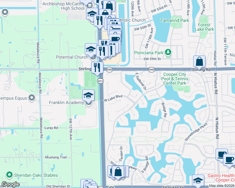 map of restaurants, bars, coffee shops, grocery stores, and more near 12103 Lymestone Way in Hollywood