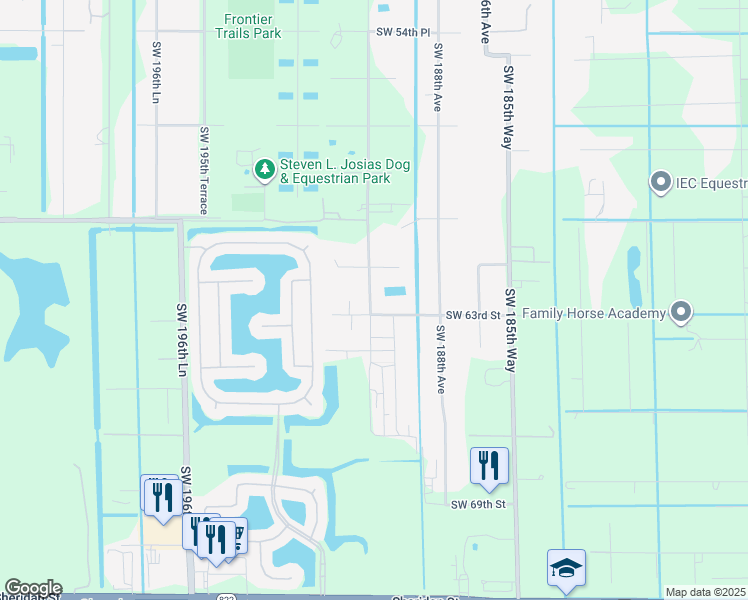 map of restaurants, bars, coffee shops, grocery stores, and more near 18969 Southwest 63rd Street in Southwest Ranches