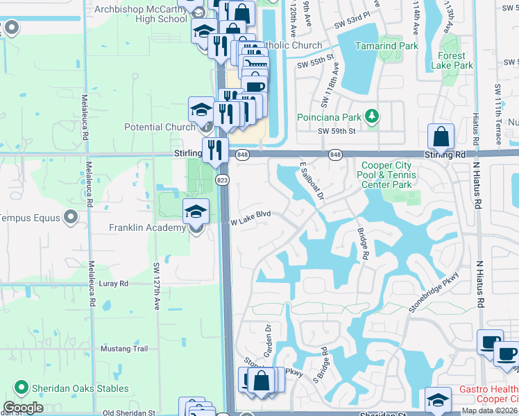 map of restaurants, bars, coffee shops, grocery stores, and more near 12103 Lymestone Way in Hollywood