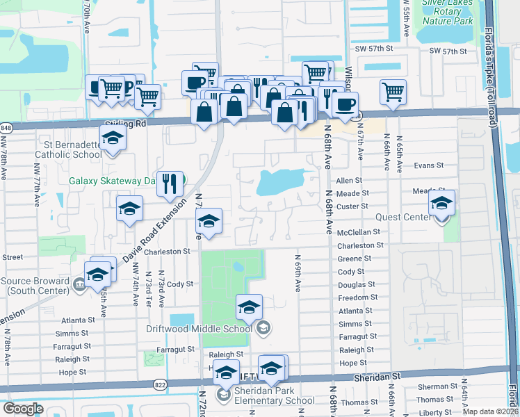 map of restaurants, bars, coffee shops, grocery stores, and more near 466 Briarwood Circle in Hollywood
