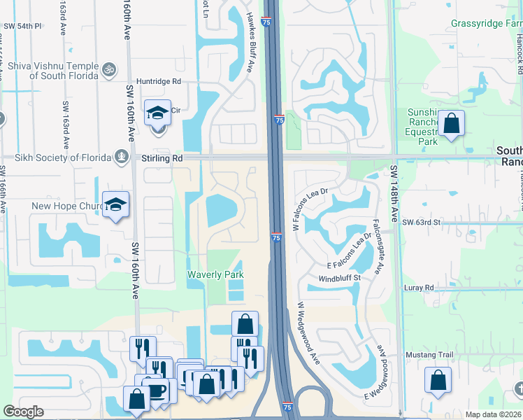 map of restaurants, bars, coffee shops, grocery stores, and more near 6220 Gauntlet Hall Lane in Davie