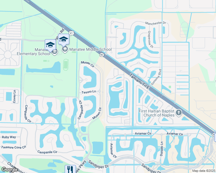 map of restaurants, bars, coffee shops, grocery stores, and more near 550 Cattley Refuce in Naples