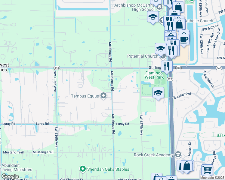 map of restaurants, bars, coffee shops, grocery stores, and more near 6220 Melaleuca Road in Southwest Ranches