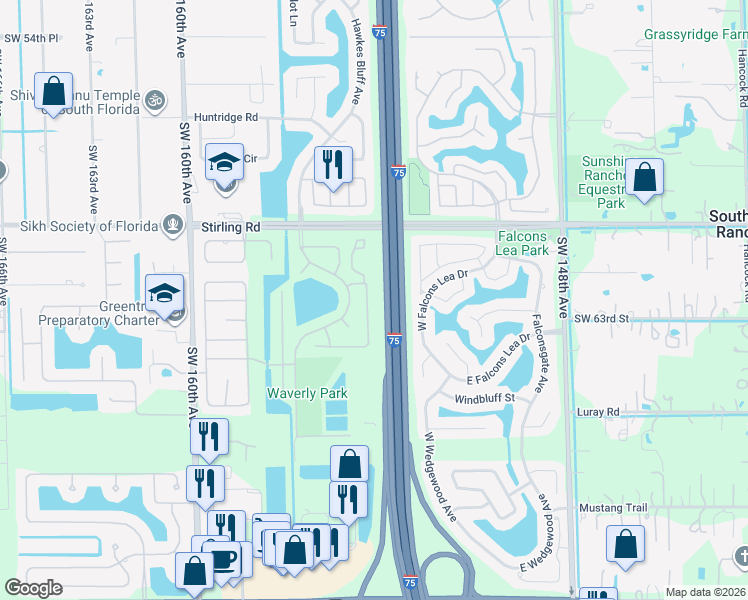 map of restaurants, bars, coffee shops, grocery stores, and more near 6220 Gauntlet Hall Lane in Davie
