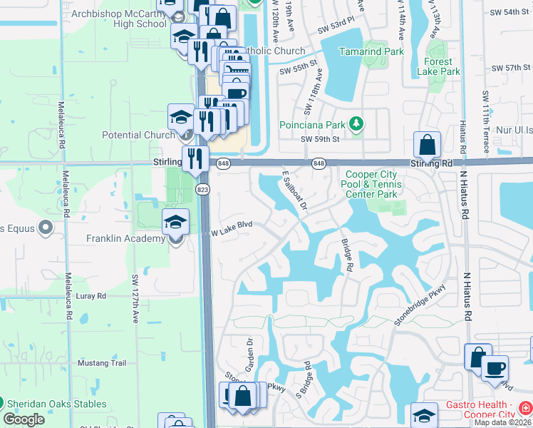map of restaurants, bars, coffee shops, grocery stores, and more near 3905 West Sailboat Drive in Hollywood