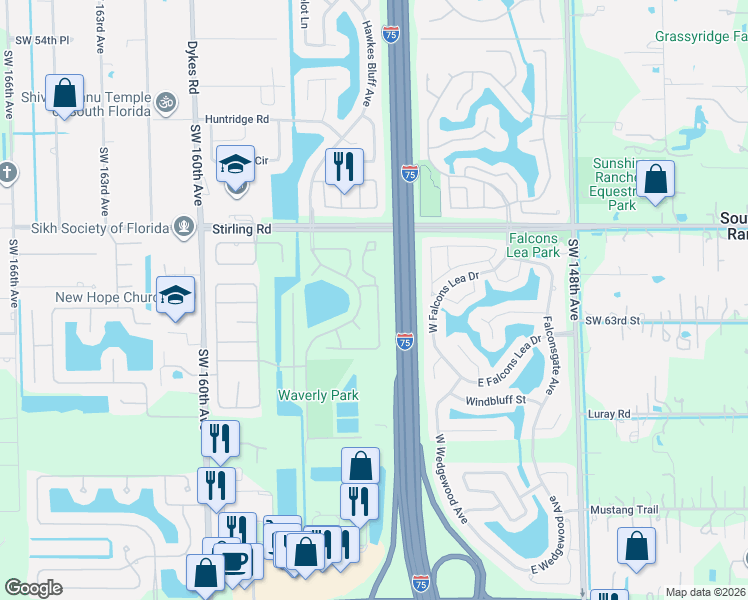 map of restaurants, bars, coffee shops, grocery stores, and more near 6220 Gauntlet Hall Lane in Davie