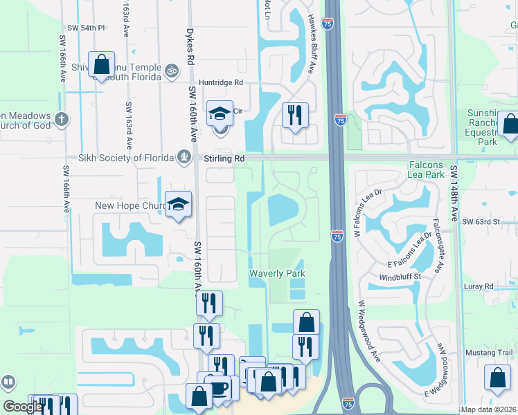map of restaurants, bars, coffee shops, grocery stores, and more near 6211 Olde Moat Way in Davie