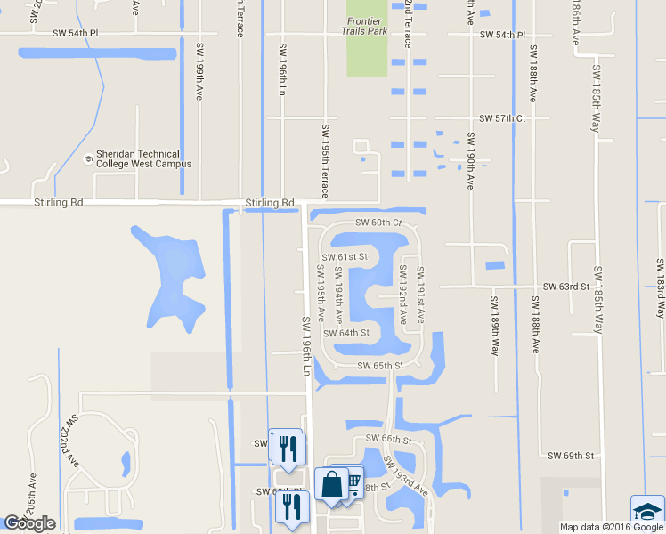 map of restaurants, bars, coffee shops, grocery stores, and more near 6110 Southwest 195th Avenue in Fort Lauderdale