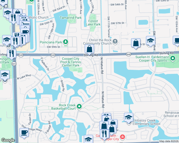 map of restaurants, bars, coffee shops, grocery stores, and more near 11330 Lakeshore Drive in Hollywood