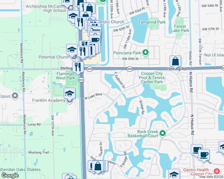 map of restaurants, bars, coffee shops, grocery stores, and more near 3905 West Sailboat Drive in Hollywood