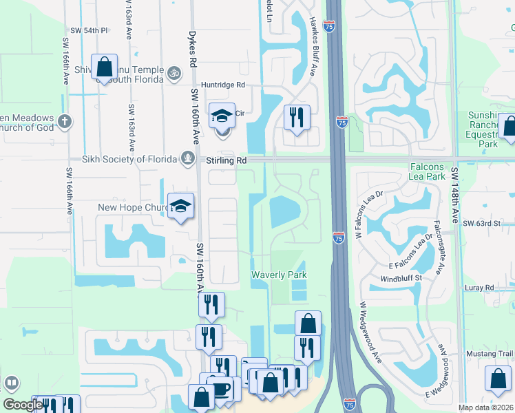 map of restaurants, bars, coffee shops, grocery stores, and more near 6211 Olde Moat Way in Davie