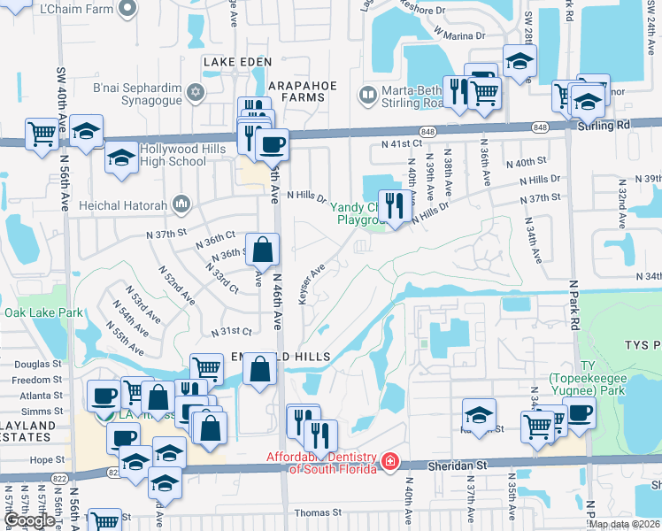 map of restaurants, bars, coffee shops, grocery stores, and more near 3501 Keyser Avenue in Hollywood