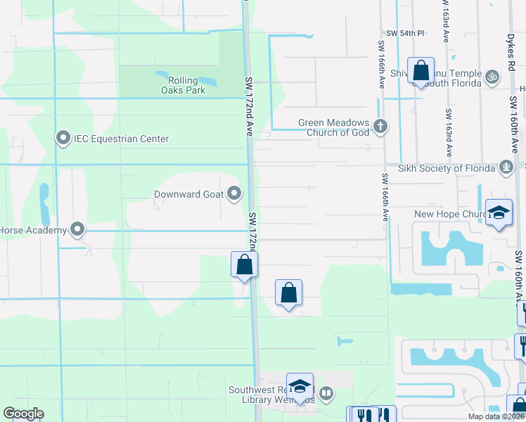 map of restaurants, bars, coffee shops, grocery stores, and more near 17110 Southwest 62nd Street in Southwest Ranches