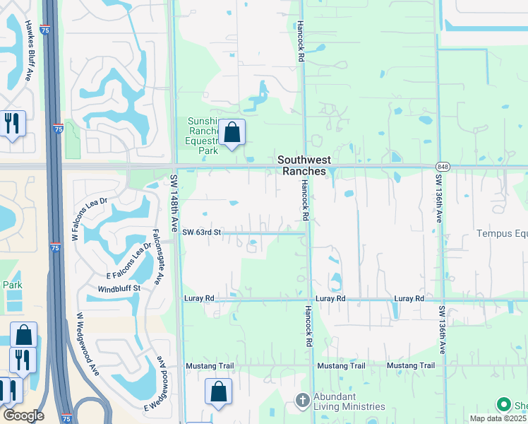 map of restaurants, bars, coffee shops, grocery stores, and more near 14401 Southwest 63rd Street in Southwest Ranches