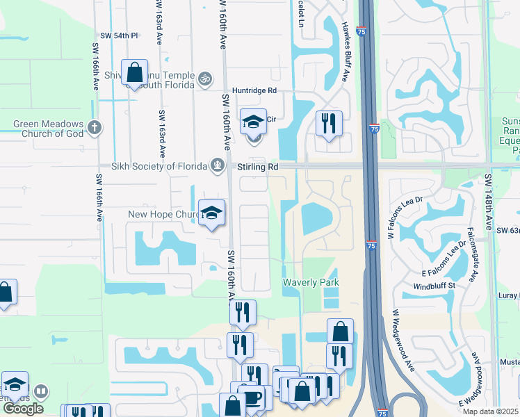 map of restaurants, bars, coffee shops, grocery stores, and more near 15823 Stonetower Street in Davie