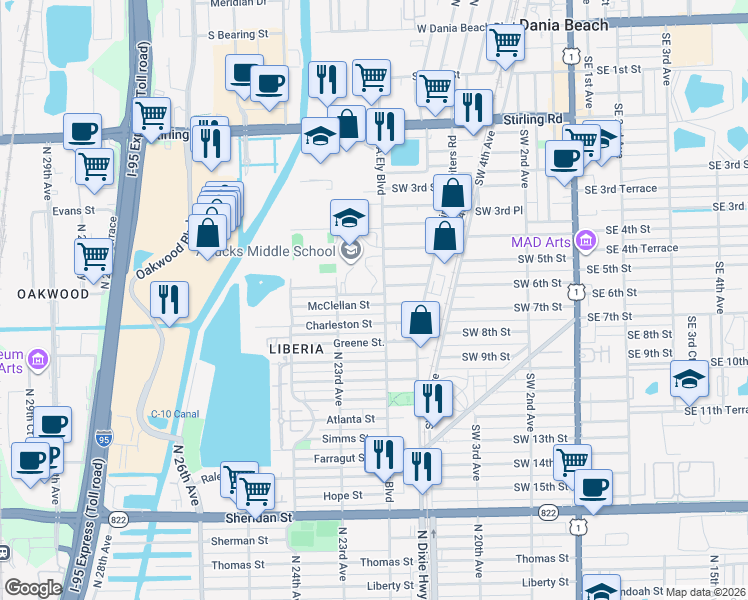 map of restaurants, bars, coffee shops, grocery stores, and more near 2221 McClellan Street in Hollywood