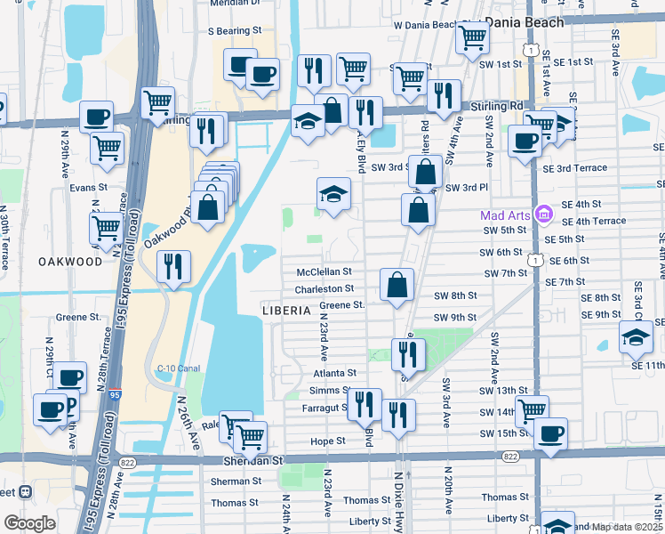 map of restaurants, bars, coffee shops, grocery stores, and more near 2221 McClellan Street in Hollywood